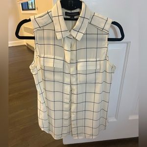 Banana Republic cream and navy windowpane sleeveless blouse, size XS